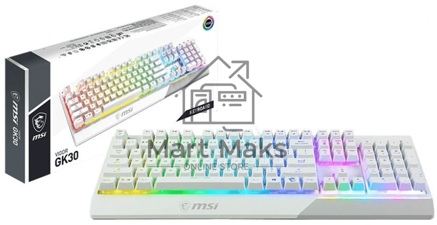 Клавиатура MSI Vigor GK30 белый USB Multimedia for gamer LED (подставка для запястий)