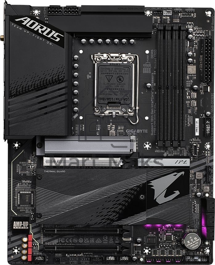 Материнская плата Gigabyte Z790 AORUS ELITE AX, LGA 1700, Intel Z790, 4xDDR5, 6xSATA, 4xM.2, 1xPCI-E 5.0 x16, 1xPCI-E 3.0 x4, 1xDP, 1xHDMI, 1x 2.5Gb LAN, 2xUSB-A 2.0, 3xUSB-A 3.2 Gen 1, 2xUSB-A 3.2 Gen 2, 1xUSB-C 3.2 Gen 2x2, 7.1, ATX