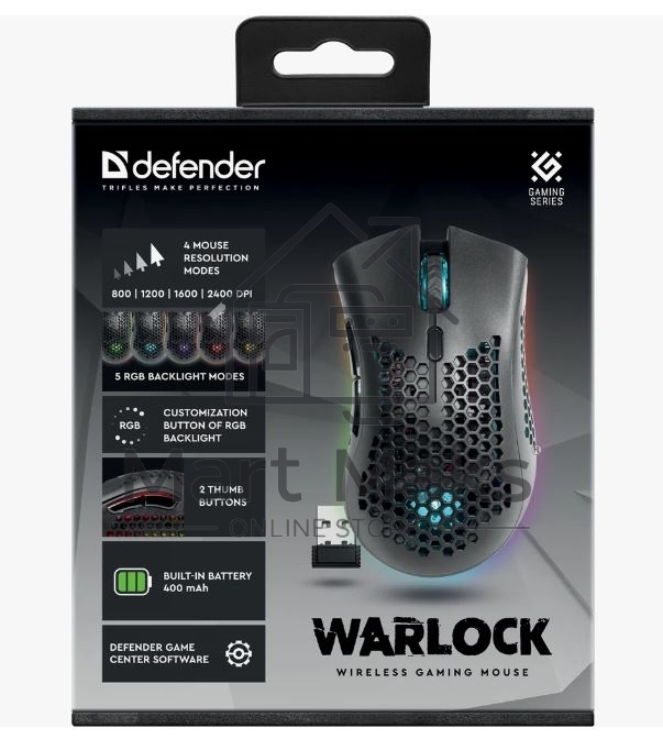 Мышь беспроводная Defender Warlock GM-709L черный, 2400 dpi, радиоканал, USB, кнопки - 8