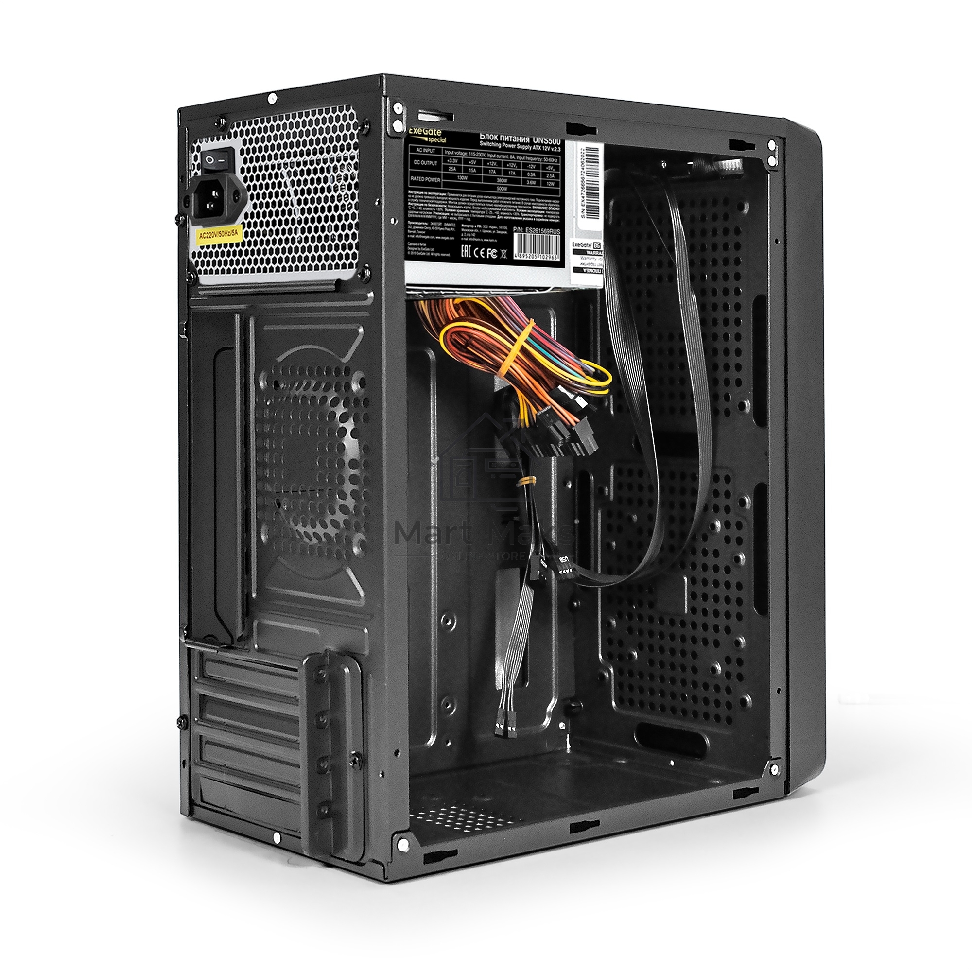 Компьютерный корпус Minitower ExeGate BAA-104U-UNS500 (mATX, БП UNS500 с вент. 12см, 2*USB+1*USB 3.0, аудио, черный)