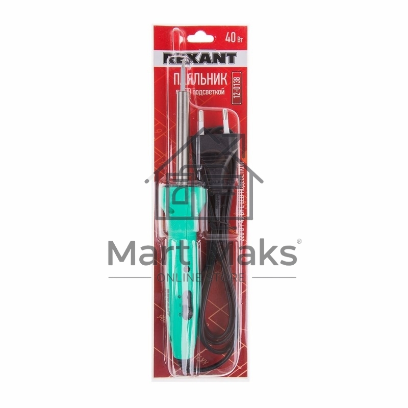 Паяльник Rexant с нагревателем, долговечное жало, 220 В/40 Вт, LED подсветка