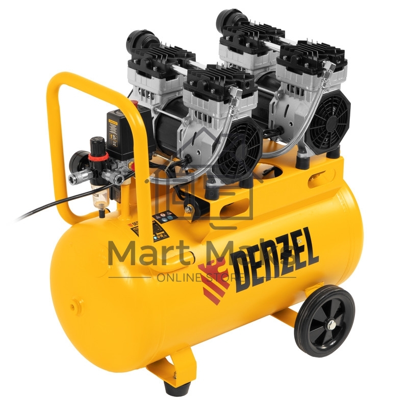 Компрессор безмаслянный малошумный DLS 1500/50, 1500 Вт, 2х750, 50 л, 260 л/мин Denzel