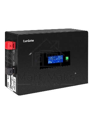 Источник бесперебойного питания (инвертор, синус, для котла, PF=1, настенный) ExeGate IdealSine SR-600.LCD.2SH <600VA/600W, чистая синусоида, цветной LCD-дисплей, 2*Schuko, настенный, черный>