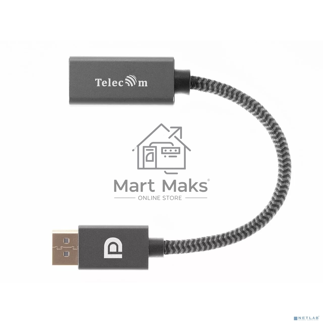 Кабель-переходник DP --> HDMI-F 0.2m, серый металлик, оплетка, 4K@60Hz, Telecom (TA560)