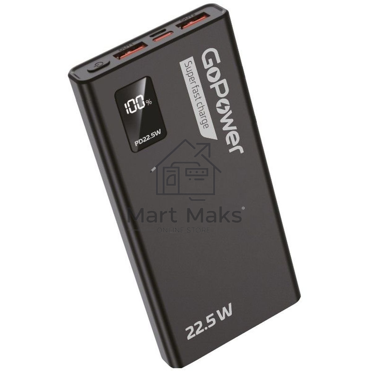 Портативный аккумулятор GoPower PB03-10 10000mAh 3.0A 22.5W 2USB/Type-C черный (1/50)