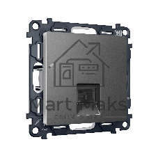 Комплект механизма компьютерной розетки ALFA Антрацит серый RJ-45(8P8C) CAT6 с шторкой QUANT (AP6620, VM188) MA662010