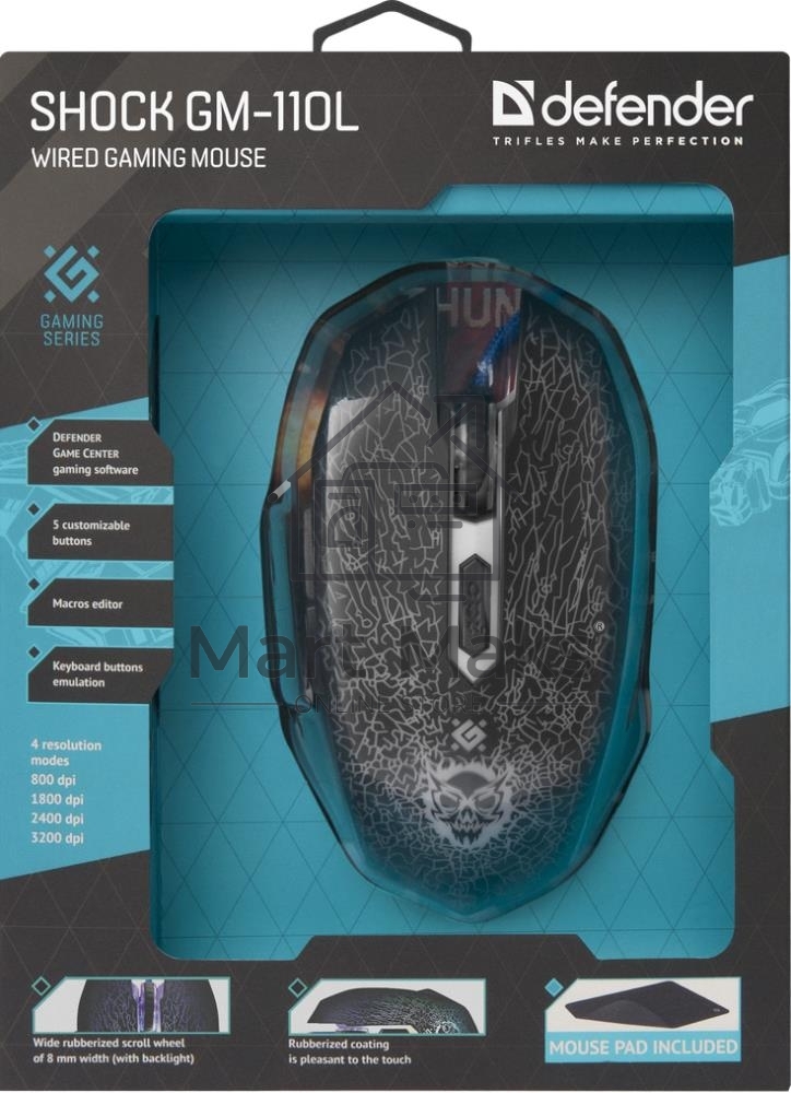 Мышь проводная Defender Shock GM-110L черный, 3200 dpi, USB, кнопки - 6