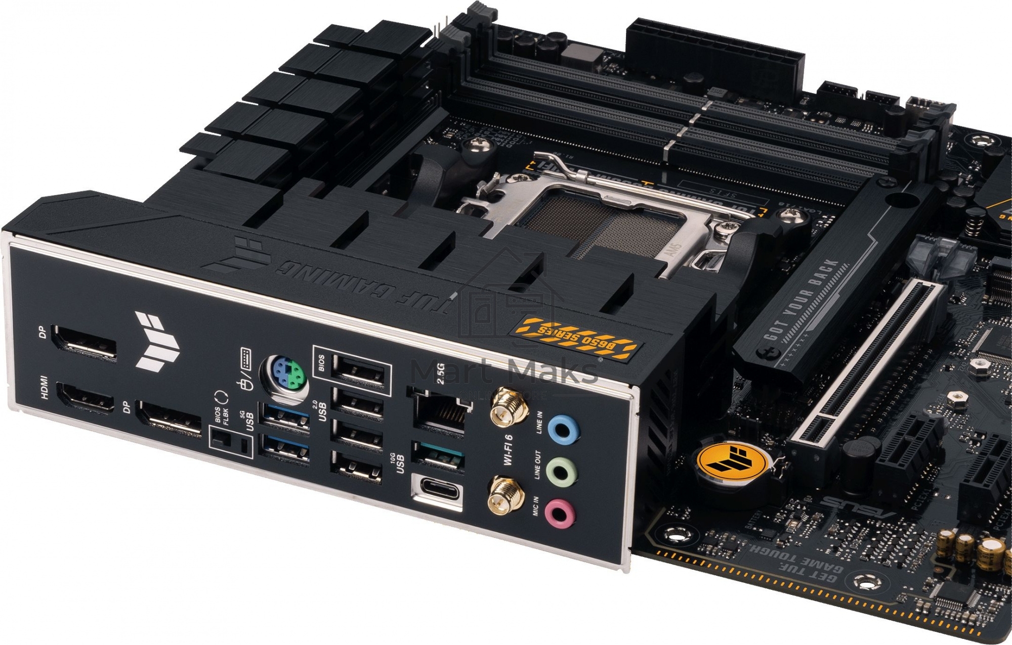 Материнская плата ASUS TUF GAMING B650M-E WIFI, AM5, AMD B650, 4xDDR5, 4xSATA, 2xM.2, 1xPCI-E 4.0 x16, 2xPCI-E x1, 2xDP, 1xHDMI, 1x 2.5Gb LAN, 1xUSB-A 3.2 Gen 2, 2xUSB-A 3.2 Gen 1, 4xUSB 2.0, 1xUSB-C 3.2 Gen 2, 3x3.5 мм, 7.1, Micro-ATX