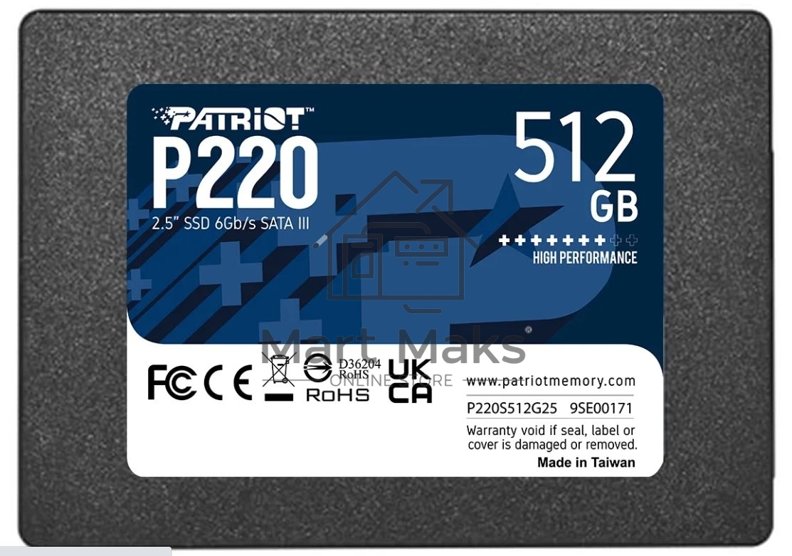 Накопитель SSD Patriot P220, 512GB, SATA III, 2.5