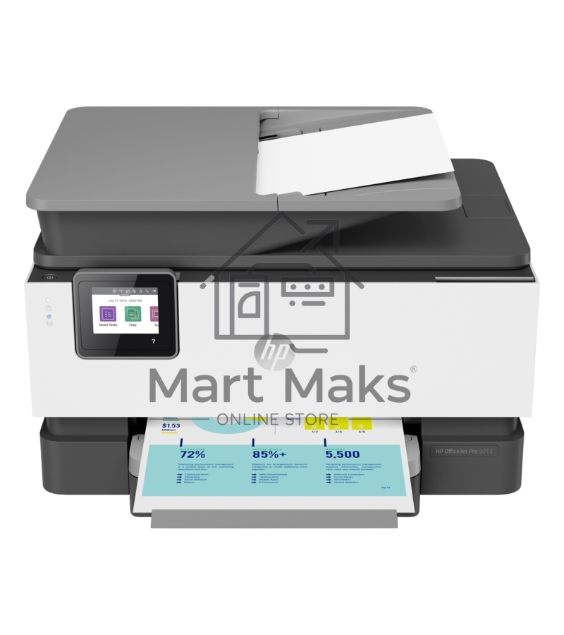 МФУ струйный HP OfficeJet Pro 9013 AiO Printer, A4, цветной, печ. до 32/18 стр/мин. (ч/б/цв.), скан. до 8 стр/мин., 1200 x 4800 dpi (печ.), 1200x1200dpi (скан.), USB, RJ-45, Wi-Fi