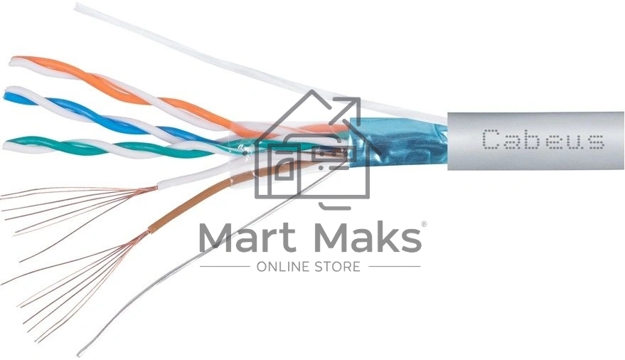 Кабель витая пара F/UTP 5e кат. 4 пары Cabeus FTP-4P-Cat.5e-PATCH-LSZH-GY 26AWG(7x0.16 мм), медь, многожильный (stranded), внутренний, LSZH, нг(A)-HF,