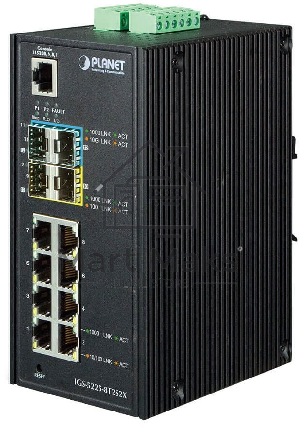Индустриальный PoE коммутатор IGS-5225-8P4S для монтажа в DIN-рейку IP30 Industrial L2+/L4 8-Port 1000T 802.3at PoE+ 4-port 100/1000X SFP Full Managed Switch (-40 to 75 C, dual redundant power input on 48~56VDC terminal block, DIDO, ERPS Ring Supported, 1