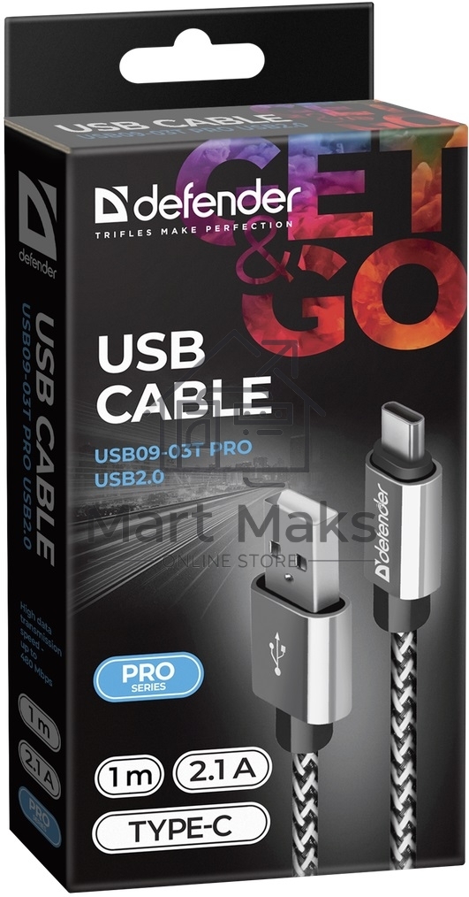 Кабель Defender USB2.0 TO TYPE-C 1M WHITE USB09-03T