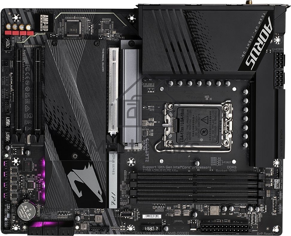 Материнская плата Gigabyte Z790 AORUS ELITE AX, LGA 1700, Intel Z790, 4xDDR5, 6xSATA, 4xM.2, 1xPCI-E 5.0 x16, 1xPCI-E 3.0 x4, 1xDP, 1xHDMI, 1x 2.5Gb LAN, 2xUSB-A 2.0, 3xUSB-A 3.2 Gen 1, 2xUSB-A 3.2 Gen 2, 1xUSB-C 3.2 Gen 2x2, 7.1, ATX