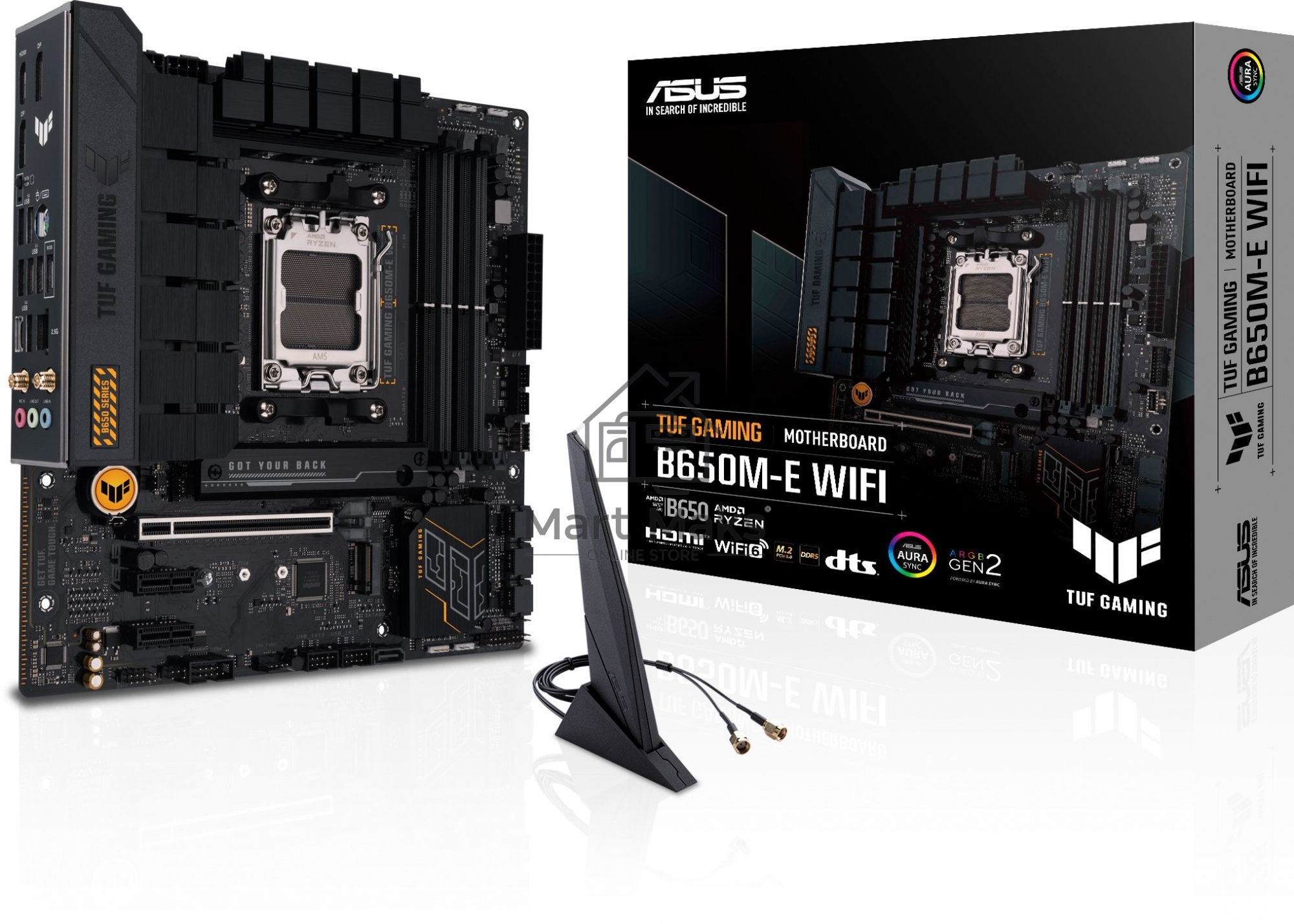 Материнская плата ASUS TUF GAMING B650M-E WIFI, AM5, AMD B650, 4xDDR5, 4xSATA, 2xM.2, 1xPCI-E 4.0 x16, 2xPCI-E x1, 2xDP, 1xHDMI, 1x 2.5Gb LAN, 1xUSB-A 3.2 Gen 2, 2xUSB-A 3.2 Gen 1, 4xUSB 2.0, 1xUSB-C 3.2 Gen 2, 3x3.5 мм, 7.1, Micro-ATX