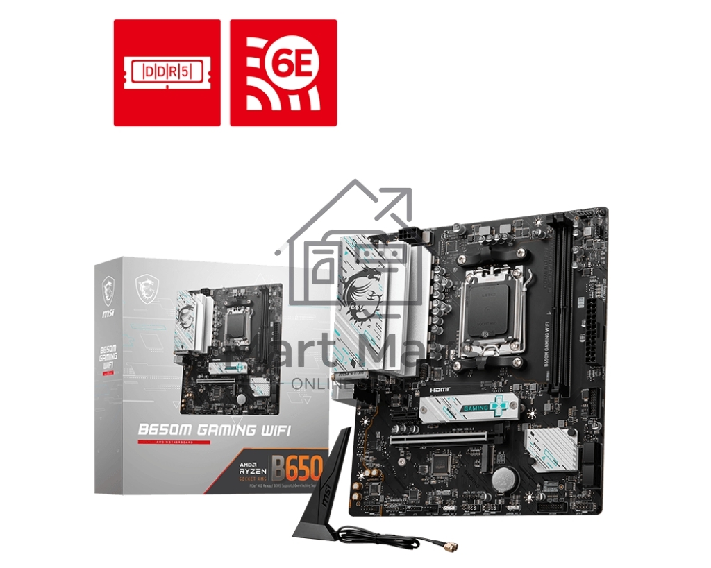 Материнская плата MSI B650M GAMING WIFI, AM5, AMD B650, 2xDDR5, 4xSATA, 2xM.2, 1xPCIe 4.0 x16, 1xPCIe 3.0 x1, 1xDP, 1xHDMI, 1x2.5Gb LAN, Wi-Fi 6E, Bluetooth 5.3, 1xUSB-C 5Gbps, 3xUSB-A 5Gbps, 2xUSB-A 2.0, 1xS/PDIF, 5x3.5 мм, 7.1, mATX