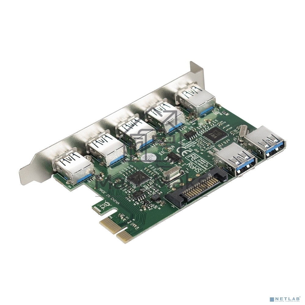 Контроллер ExeGate EXE-317 PCI-E 2.0, 5*USB3.0 ext + 2*USB3.0 int, разъем доп.питания (OEM)