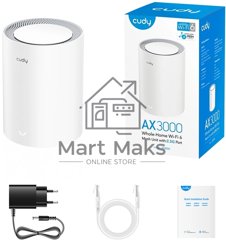 Бесшовный Mesh роутер Cudy M3000(1-PACK) AX3000 10/100/1000/2500BASE-T, белый
