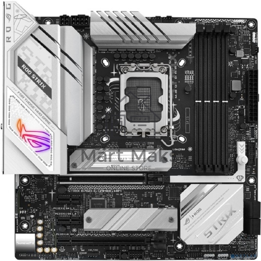 Материнская плата ASUS ROG STRIX B760-G GAMING WIFI, LGA 1700, Intel B760, 4xDDR5, 4xSATA, 2xM.2, 1xPCIe 5.0 x16, 1xPCIe 4.0 x4, 1xHDMI, 1xDP, 1x 2.5Gb LAN, 1xUSB-A 3.2 Gen 2, 2xUSB-A 3.2 Gen 1, 4xUSB-A 2.0, 1xUSB-C 3.2 Gen 1, 1xUSB-C 3.2 Gen 2x2, 5x3.5 м