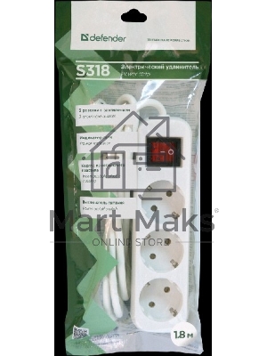 Удлинитель Defender S318 белый 1.8 м, 3 розетки 
