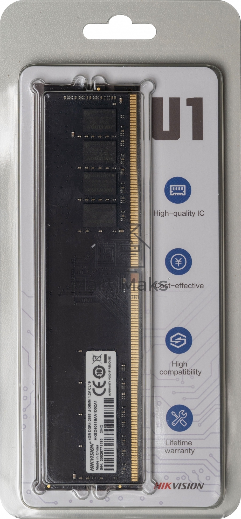 Оперативная память Hikvision, DDR4, 4GB (1x4GB), 2666MHz, CL19, DIMM