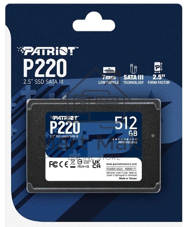 Накопитель SSD Patriot P220, 512GB, SATA III, 2.5