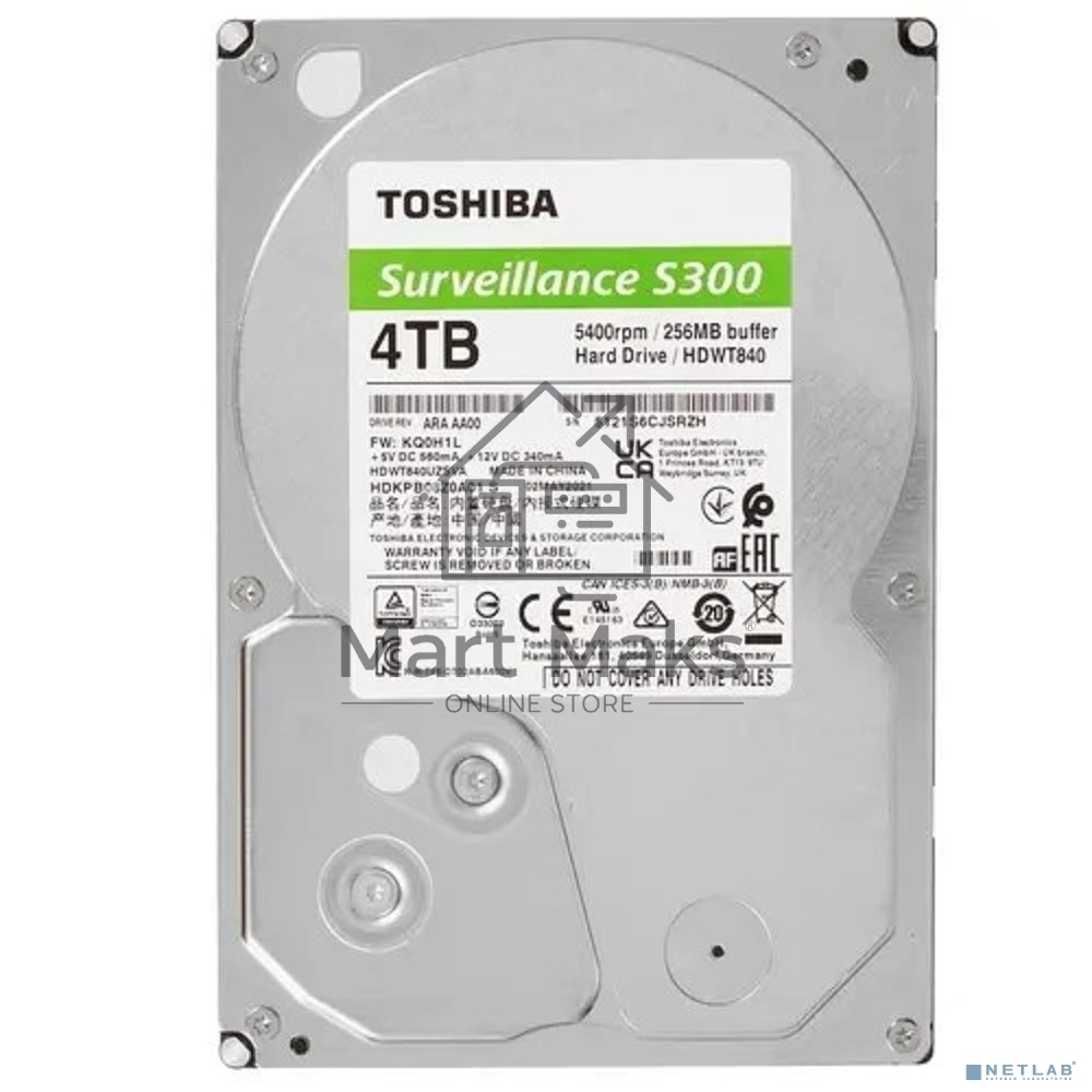 Жесткий диск Toshiba HDD SATA3 4Tb Surveillance S300 (SMR) 5400 256Mb (analog HDWT740UZSVA)
