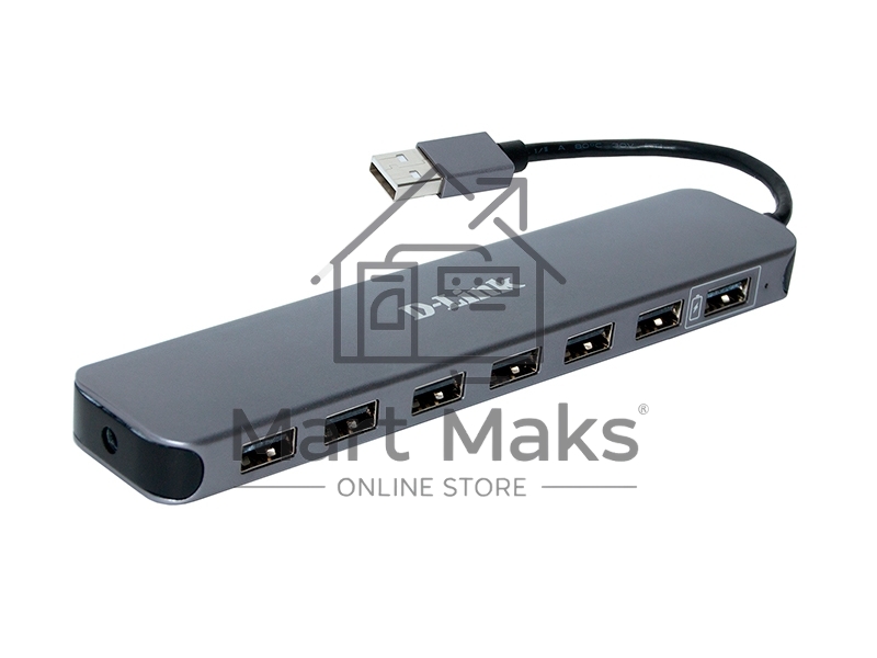 Концентраторы D-Link DUB-H7/E1A, 7-port USB 2.0 Hub.7 downstream USB type A (female) ports, 1 upstream USB type A (male), support Mac OS, Windows XP/Vista/7/8/10, Linux, support USB 1.1/2.0, fast charge mode.Powe