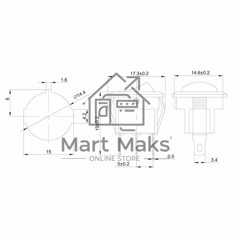 Выключатель клавишный круглый 250V 3А (3с) ON-OFF красный с подсветкой Micro (RWB-106, SC-214) Rexant Индивидуальная упаковка 1 шт