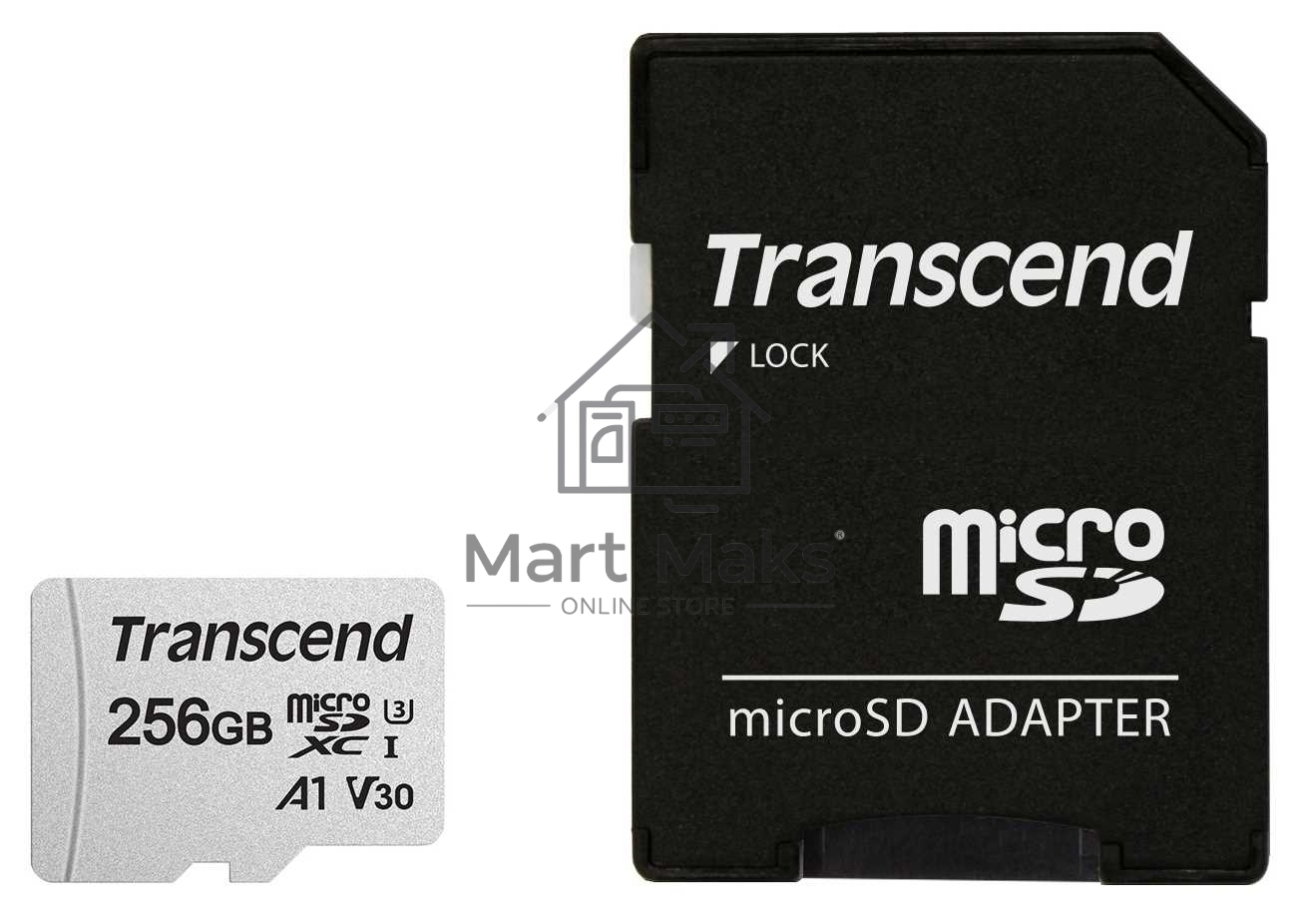 Флеш карта microSD 256GB Transcend microSDXC Class 10 UHS-I U3, V30, A1, (SD адаптер), TLC