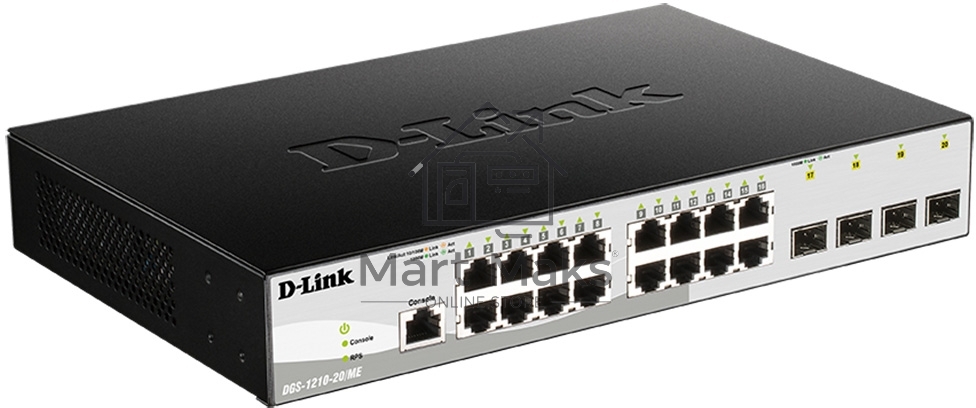 Управляемый коммутатор 2 уровня с 16 портами D-Link DGS-1210-20/ME/B1A 10/100/1000Base-T и 4 портами 1000Base-X SFP