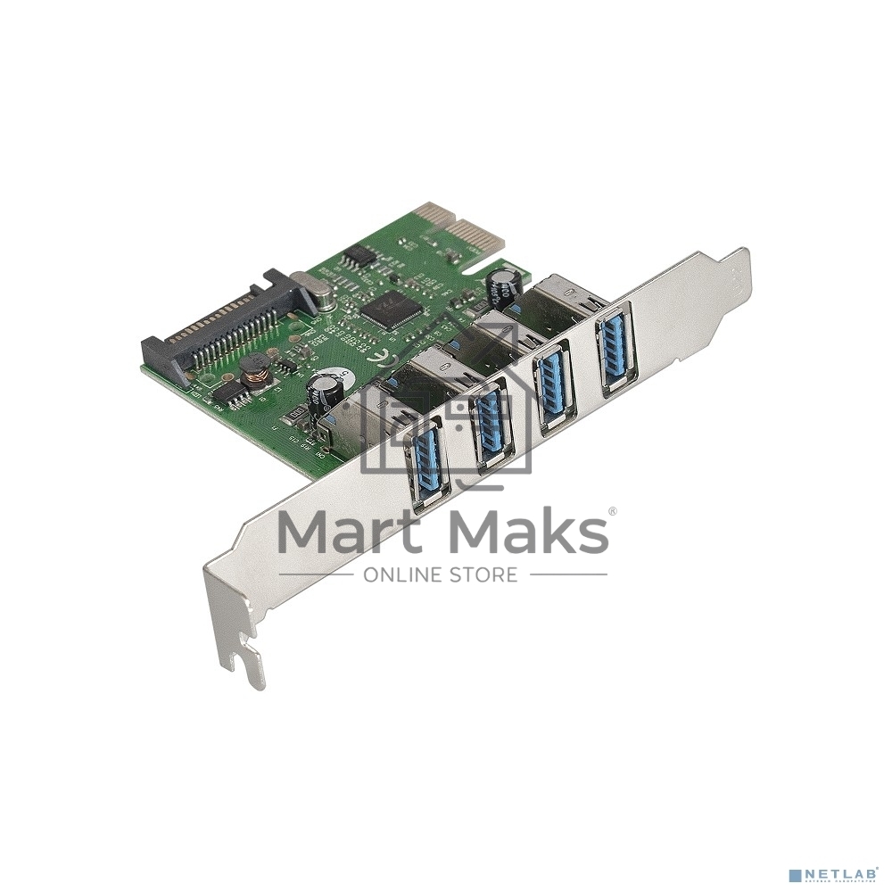 Контроллер ExeGate EXE-314 PCI-E 2.0, 4*USB3.0 ext, разъем доп.питания (OEM)