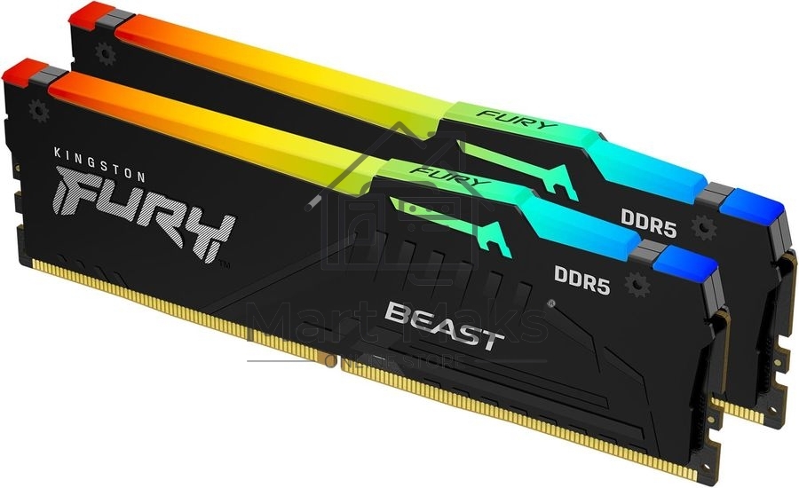 Оперативная память Kingston Fury Beast, DDR5, 64Gb (2x32Gb), 6000MHz, CL36, DIMM, с радиаторами, RGB, черный