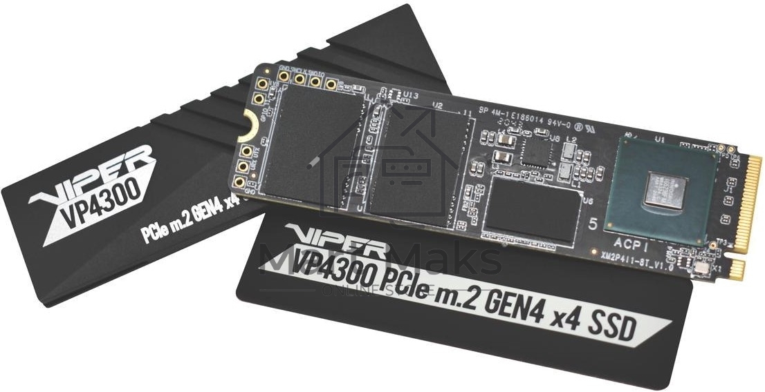 Накопитель SSD Patriot Viper VP4300, 1Tb, PCIe 4.0 x4, M.2 2280, NVMe, R/W 7400/5500, с радиатором