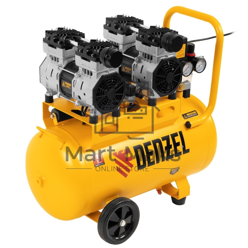 Компрессор безмаслянный малошумный DLS 1500/50, 1500 Вт, 2х750, 50 л, 260 л/мин Denzel