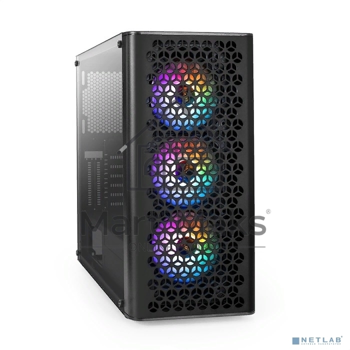 Компьютерный корпус Miditower ExeGate EVO-9202 (ATX, без БП, с окном, 1*USB+1*USB3.0, аудио, 3 вент. 12см с RGB подсветкой)