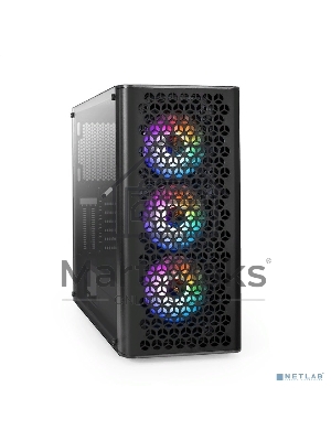 Компьютерный корпус Miditower ExeGate EVO-9202 (ATX, без БП, с окном, 1*USB+1*USB 3.0, аудио, 3 вент. 12см с RGb подсветкой)