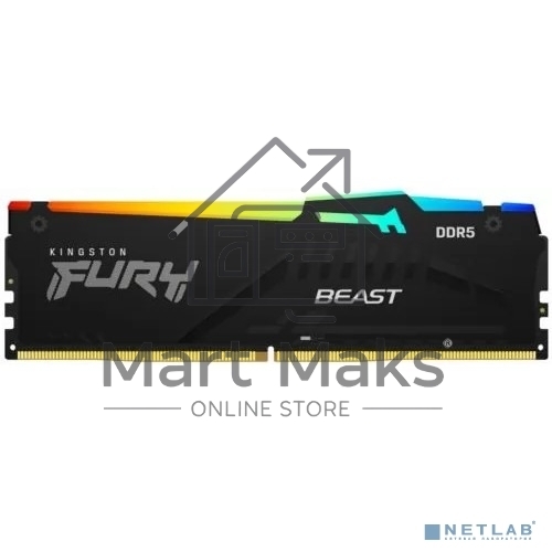 Оперативная память Kingston Fury Beast, DDR5, 8GB (1x8GB), 5600MHz, CL40, DIMM, с радиатором, RGB, черный