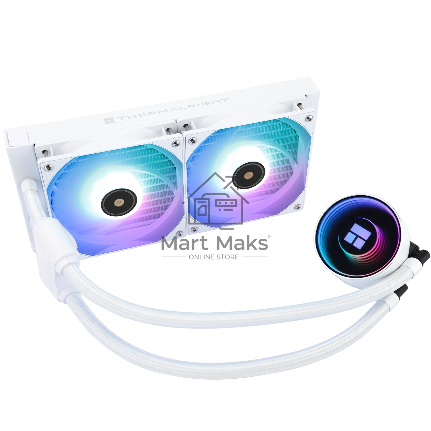 Водяное охлаждение для процессора Thermalright Frozen Notte 240 White ARGB V2 белый (240mm, ARGB/ Fans: 2x120mm, 72.37CFM, 27.7dBA, 2000RPM/ Pump height 54mm, 28dBA, 5300RPM, Rad thickness 27mm/ S: 1200, 1700, 1851, 2011, 2066, 115X, AM2, AM2+, AM3, AM3+,