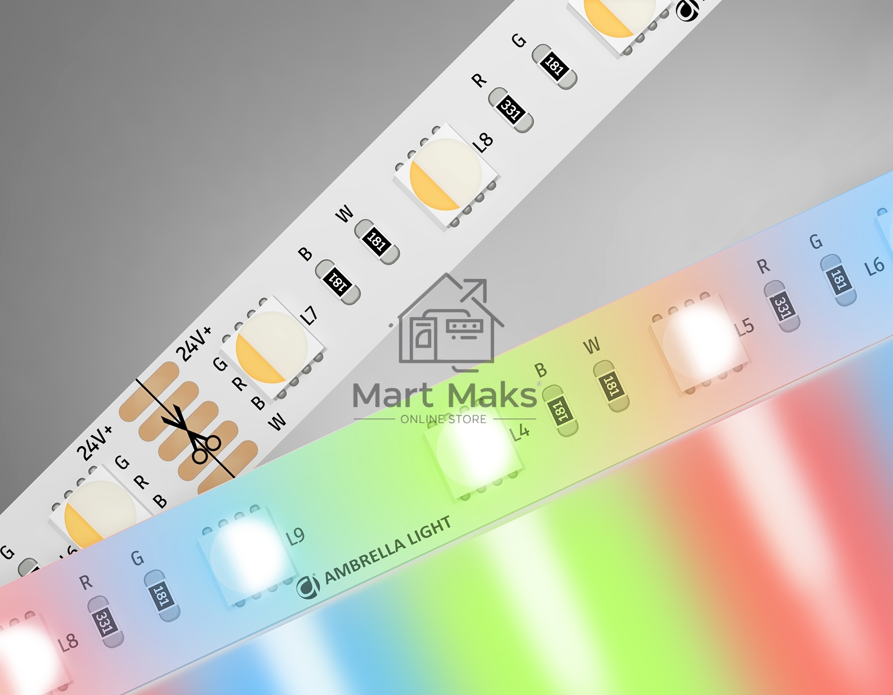 Светодиодная лента Ambrella light GS4401 5050 60Led /10W m/ 24V IP20 RGBW+3000K/ 5000*10*1.87mm (5 конт.)