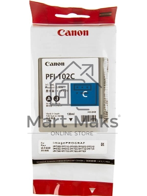 Картридж струйный Canon PFI-102C (0896B001) голубой (130 мл.) для Canon imagePROGRAF iPF605, iPF610., iPF650, iPF655, iPF710, iPF750, iPF755, LP17, iPF510
