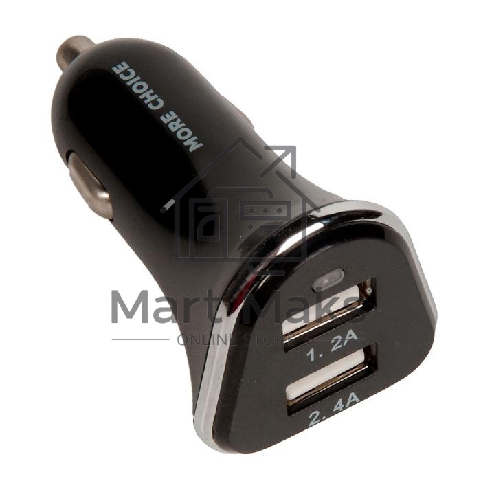 Автомобильная зарядка (от прикуривателя) 2USB 2.4A для Type-C More choice AC22a черный