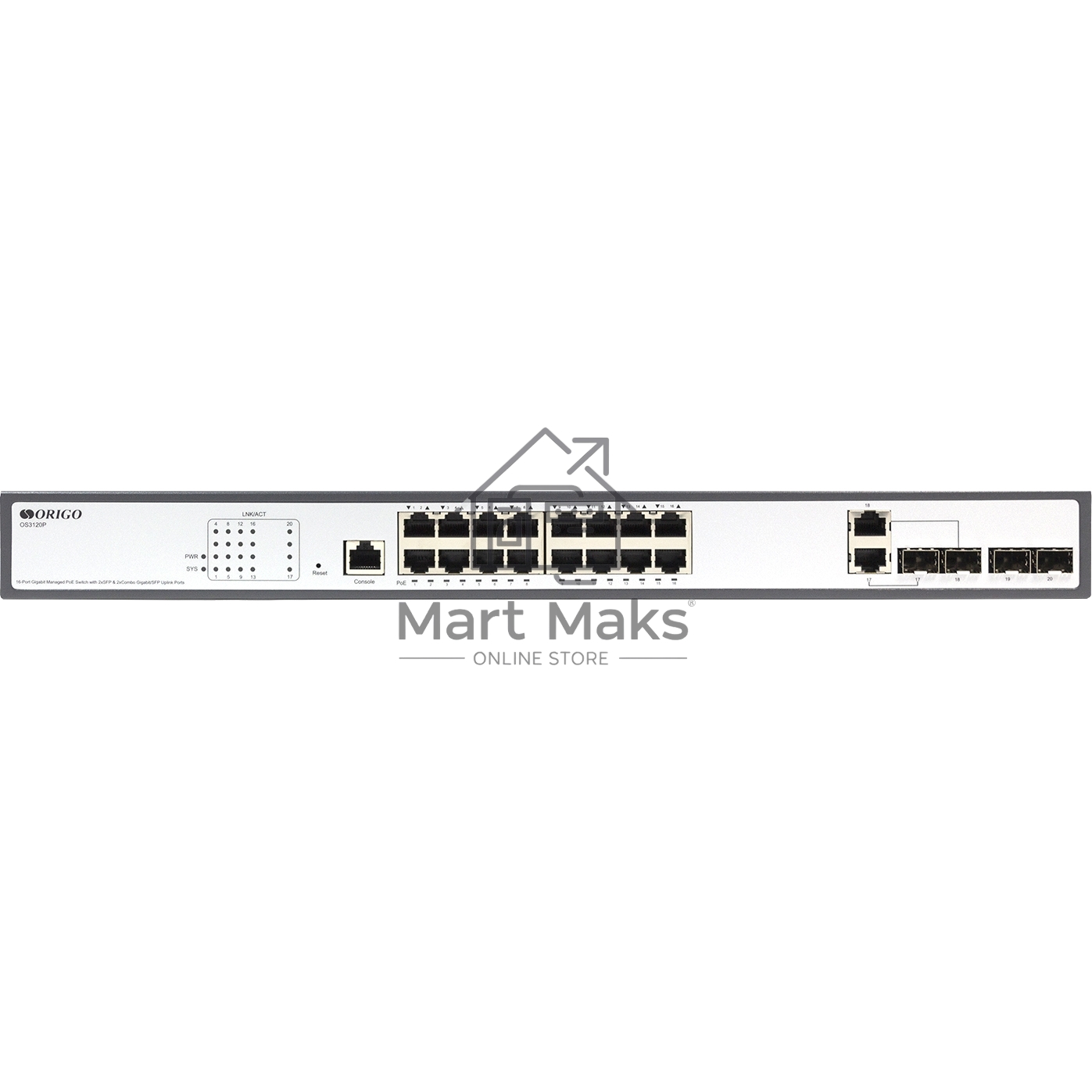 Коммутатор Managed L2 Switch 16x1000Base-T PoE, 2x1000Base-X SFP, 2xCombo 1000Base-T/SFP, PoE Budget 250W, RJ45 Console, 19