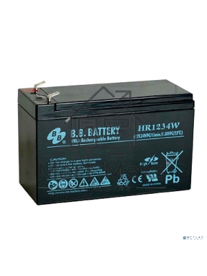 Батарея B.B. Battery серия HR, HR1234W, напряжение 12В, емкость 9А·ч (разряд 20 часов), емкость 7А·ч (разряд 10 часов), макс. ток разряда (5 сек.) 105А, макс. ток заряда 2.1A, свинцово-кислотная типа AGM, клеммы Т2, ДxШxВ 151x65x100мм., вес 2.5кг., срок с