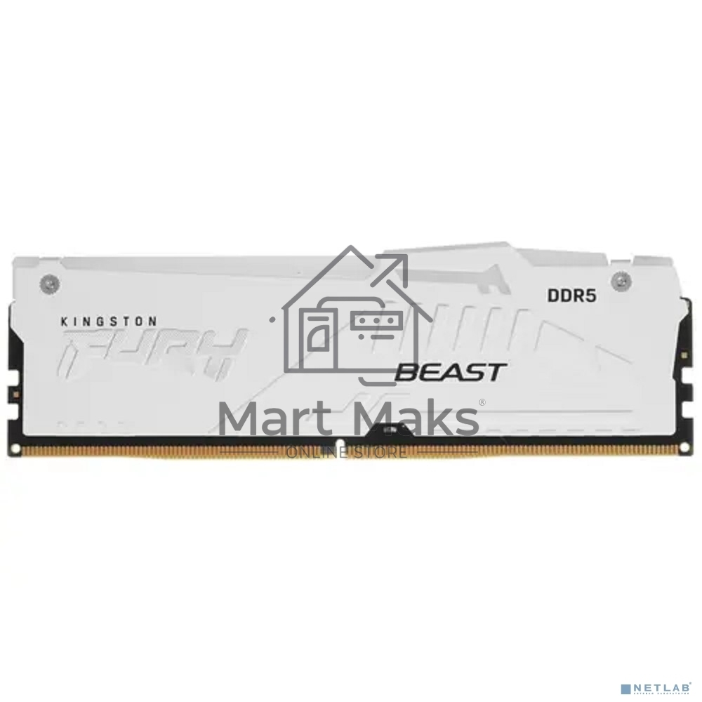 Оперативная память Kingston Fury Beast, DDR5, 16GB (1x16GB), 5200MHz, CL36, DIMM, с радиатором, RGB, белый