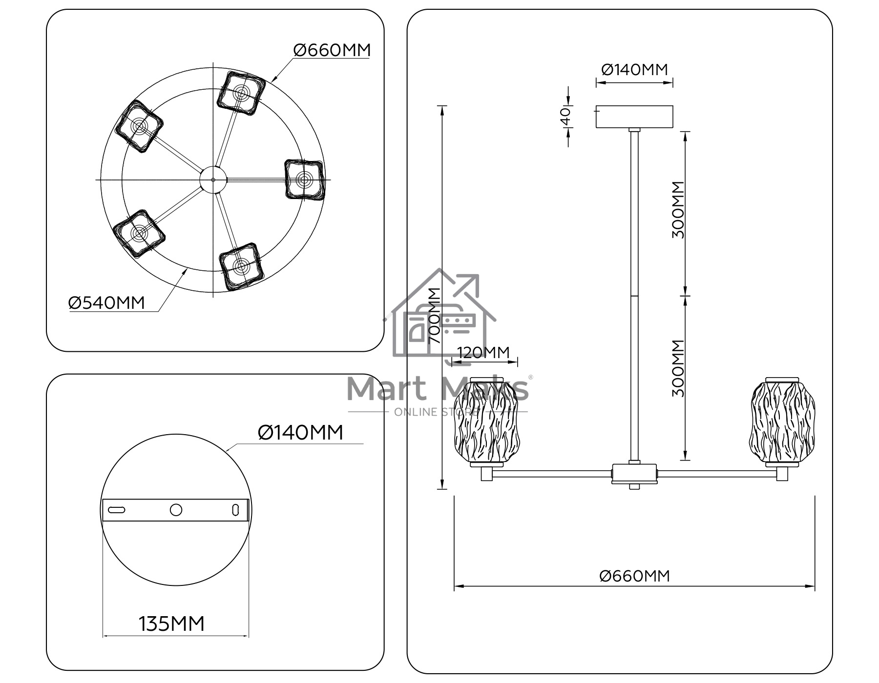 Светильник Ambrella light LH30104/5 SB/TI бронза/янтарь 27W 3000K D660*700