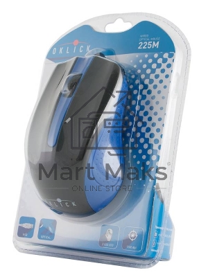 Мышь проводная Oklick 225M черный/синий, 1200 dpi, USB, кнопки - 3
