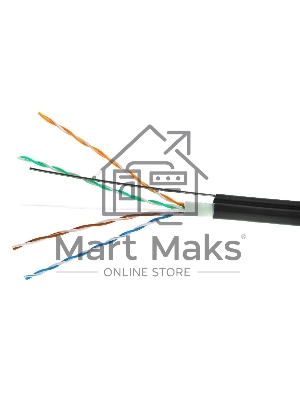 Кабель Cablexpert, UTP5e, 4 пары, 0.51 мм, медь, однож., 305 м, для внешней прокладки с тросом, Fluke Test, черный