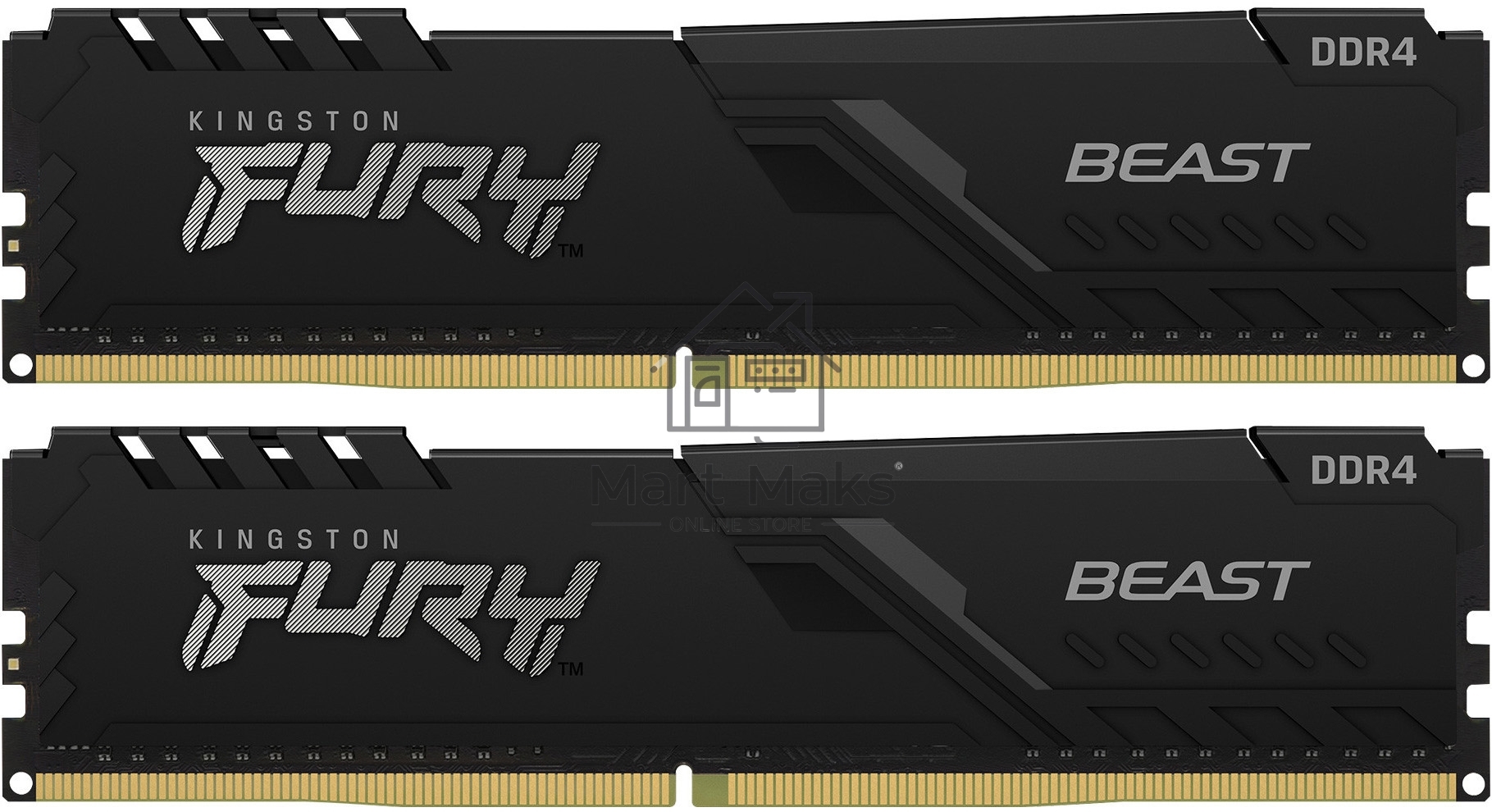 Оперативная память Kingston Fury Beast, DDR4, 64GB (2x32GB), 3600MHz, CL18, DIMM, с радиатором, черный