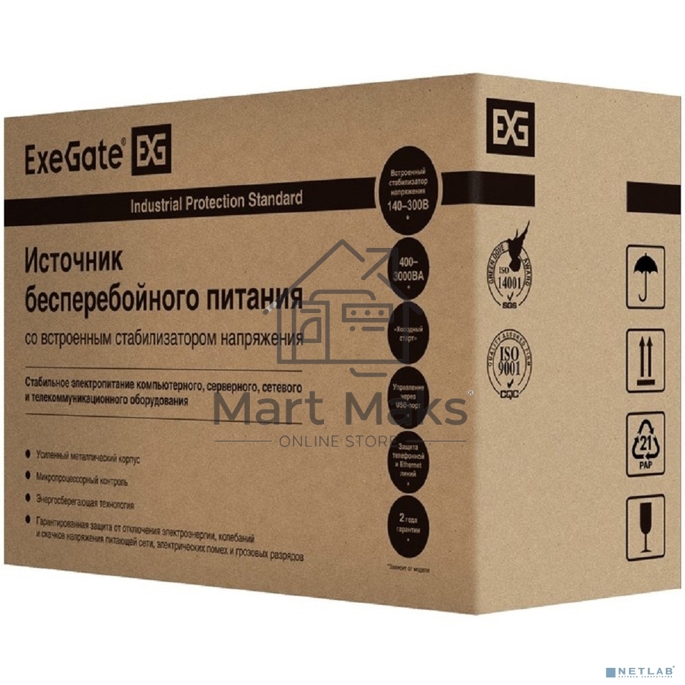 Источник бесперебойного питания ExeGate EX292614RUS SpecialPro UNB-3000.LED.AVR.3SH.2C13.RJ.USB <3000VA/1800W,LED, AVR,3*Schuko+2*C13,RJ45/11,USB, металлический корпус, Black>